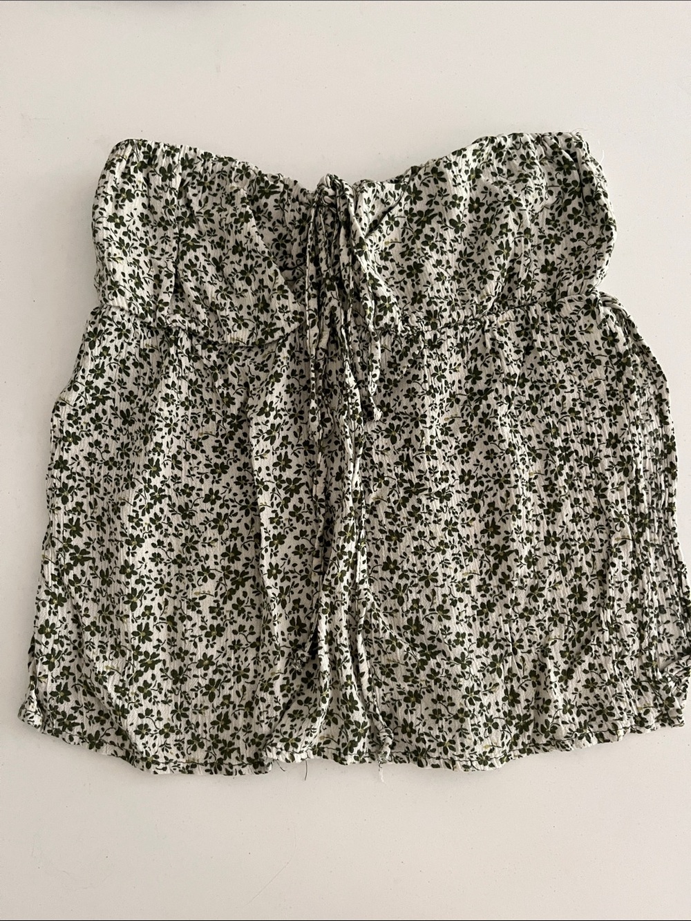 Brandy Melville Off-White Strapless Tube Top with Green Floral Print